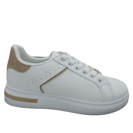 8410-08-2 ΑΣΠΡΟ/ΧΡΥΣΟ FASHION&BELLA ΓΥΝΑΙΚΕΙΑ SNEAKERS ΣΥΝΘΕΤΙΚΟ ΔΕΡΜΑ ΚΑΝΟΝΙΚΗ ΕΦΑΡΜΟΓΗ
