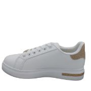 8410-08-2 ΑΣΠΡΟ/ΧΡΥΣΟ FASHION&BELLA ΓΥΝΑΙΚΕΙΑ SNEAKERS ΣΥΝΘΕΤΙΚΟ ΔΕΡΜΑ ΚΑΝΟΝΙΚΗ ΕΦΑΡΜΟΓΗ